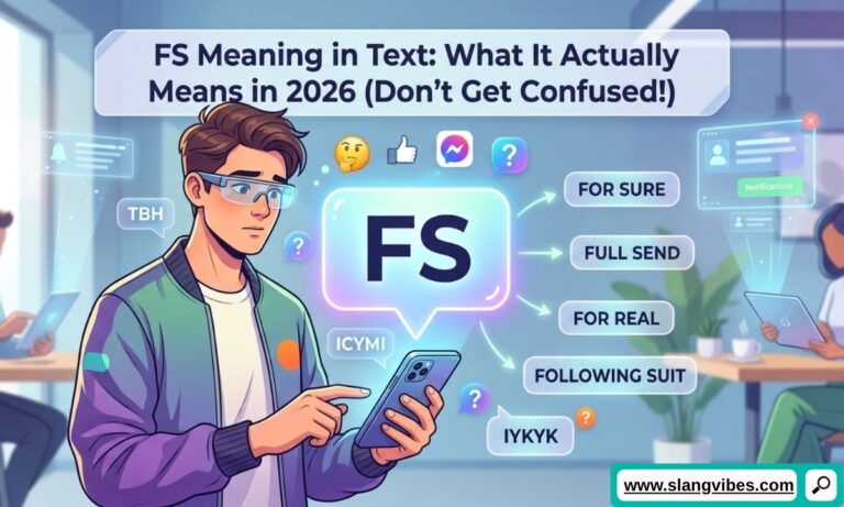FS meaning in text on smartphone chat screen showing slang definition explained for 2026