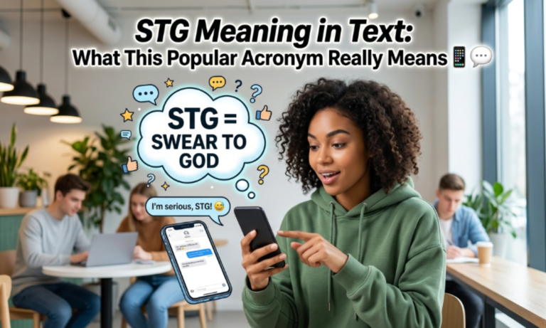 STG meaning in text message displayed on a smartphone chat screen with texting acronym explanation