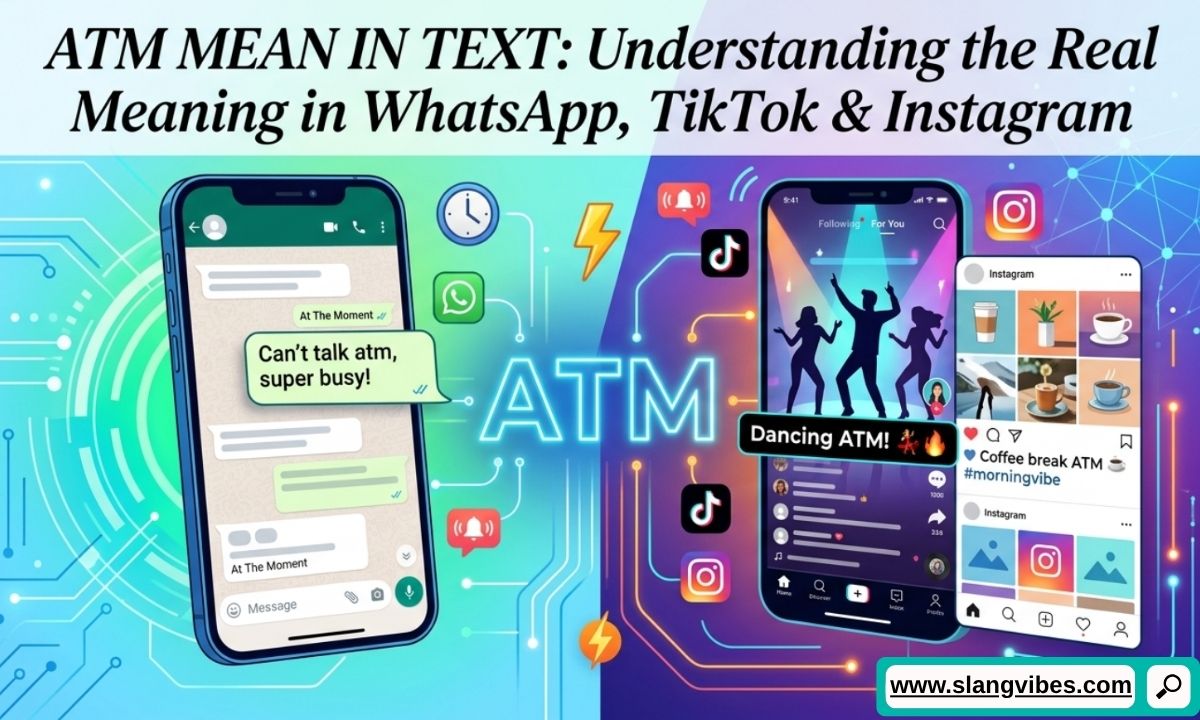 ATM Mean in Text explained across WhatsApp TikTok and Instagram with social media slang meaning guide