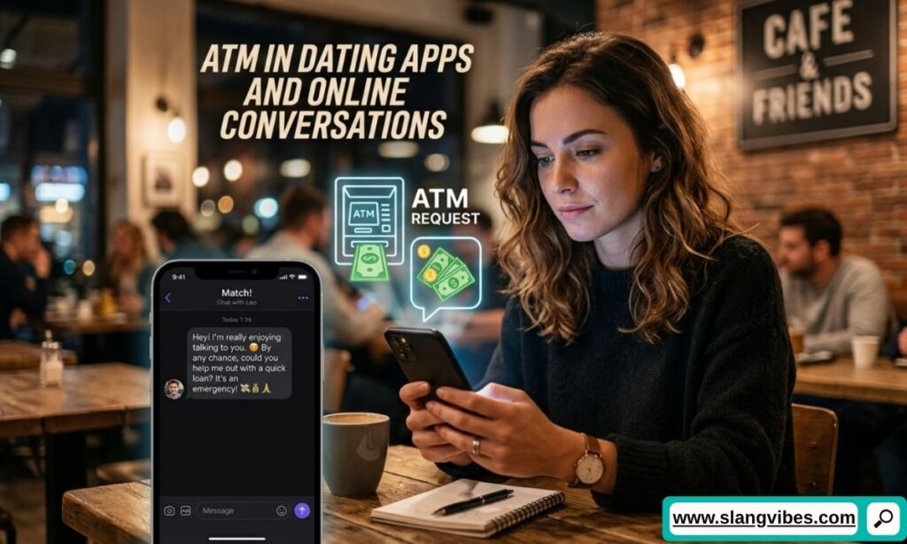 ATM meaning in dating apps and online conversations showing chat slang used in messages and profile chats