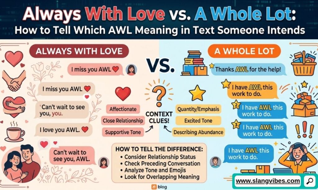AWL meaning in text explained Always With Love vs A Whole Lot comparison in social media chats and messaging apps