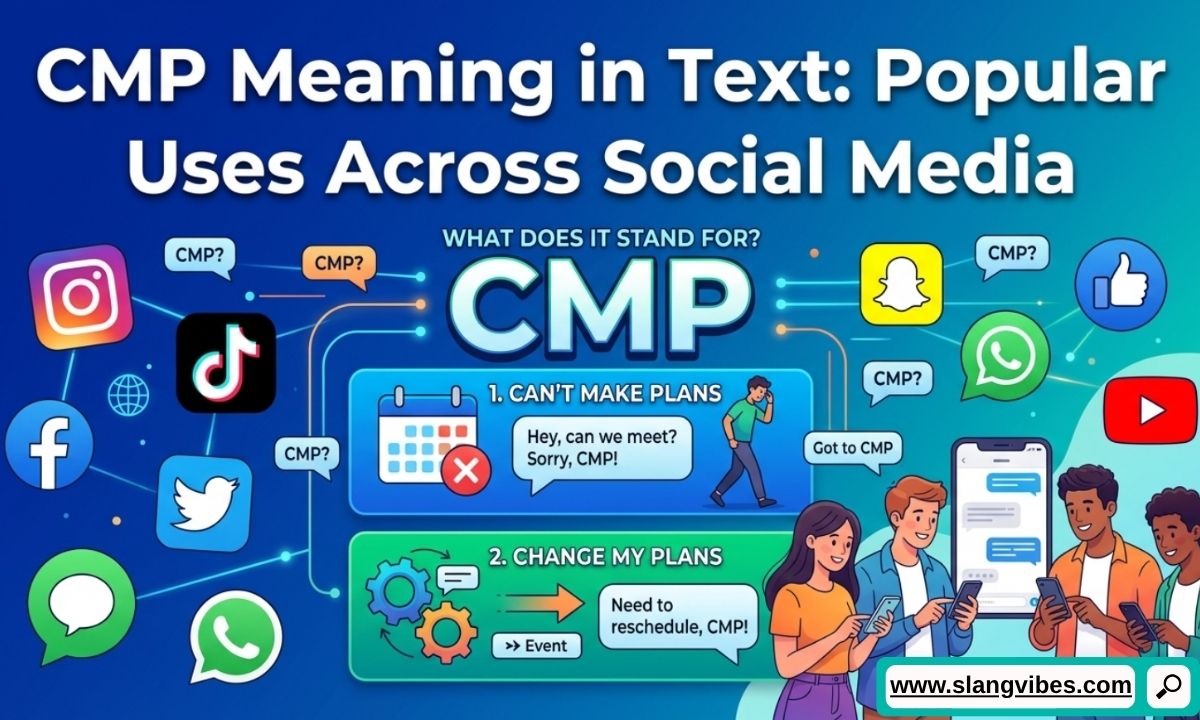 CMP meaning in text across social media platforms with chat messages, texting slang, and online conversation examples
