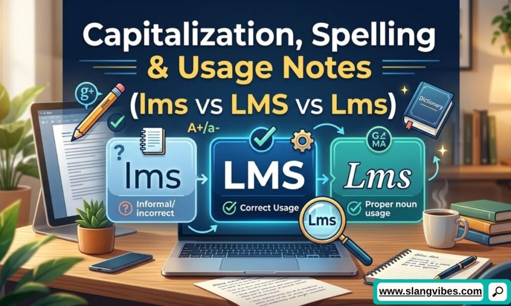 LMS capitalization guide showing lms vs LMS vs Lms usage in text messages and social media slang