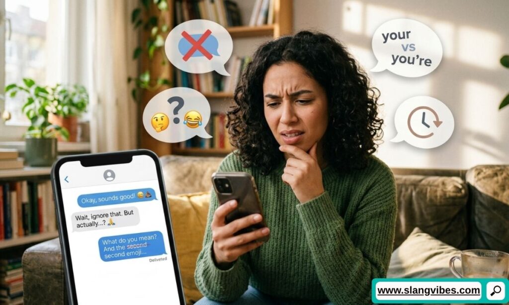 Common mistakes with X in text messages shown in chat conversations and texting examples