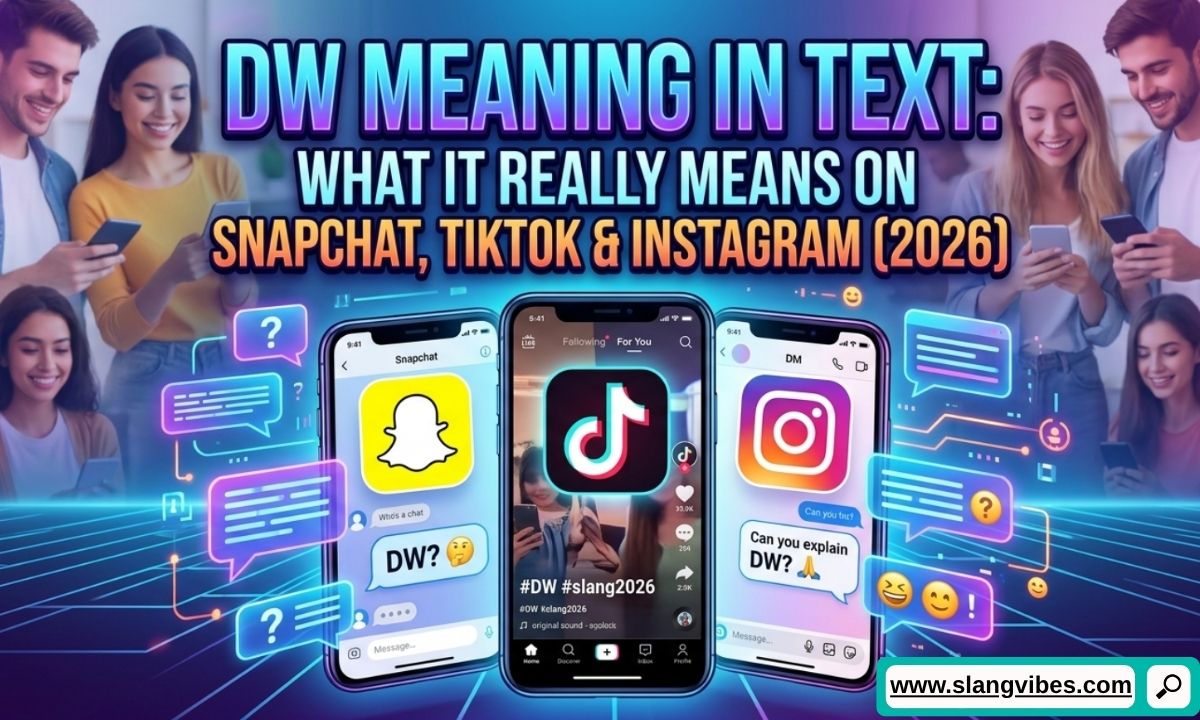 DW Meaning in Text explained on Snapchat, TikTok, and Instagram with texting slang examples and chat icons