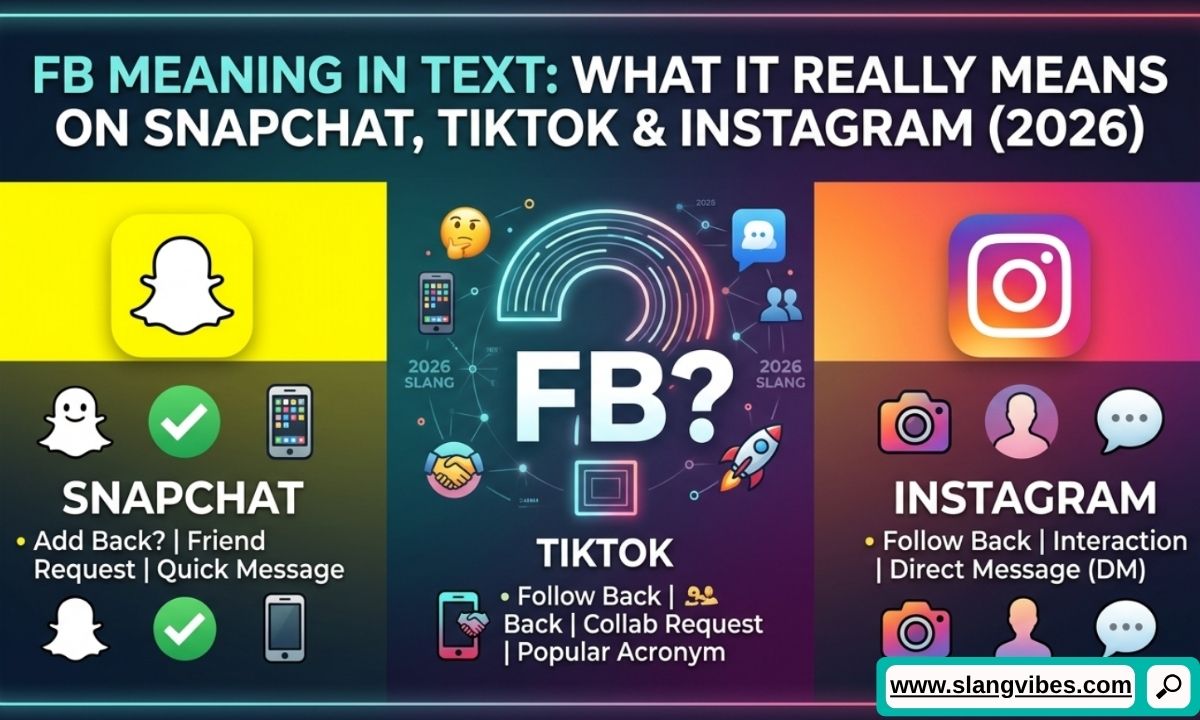 FB Meaning in Text explained with Snapchat, TikTok, and Instagram chat icons and social media messaging examples