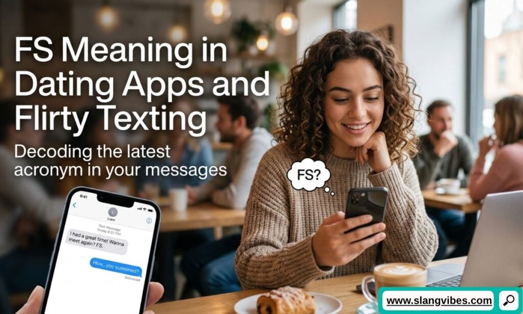 FS meaning in dating apps and flirty texting shown in a romantic chat conversation on smartphone