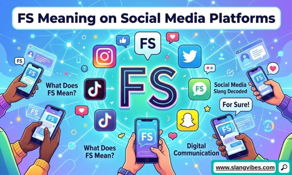 FS meaning on social media platforms including TikTok Instagram Snapchat and Twitter shown on screen