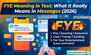 FYE Meaning in Text explained with smartphone messages, social media chat icons, and texting acronym examples