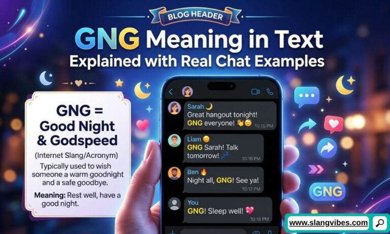 GNG meaning in text explained with real chat examples showing texting slang, social media messages, and online conversations