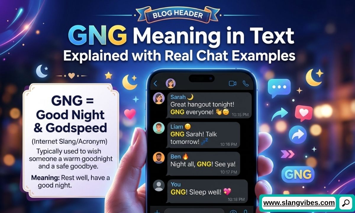 GNG meaning in text explained with real chat examples showing texting slang, social media messages, and online conversations