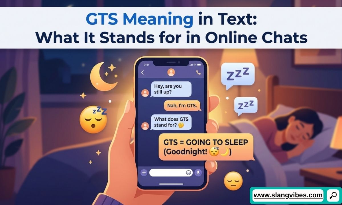 GTS Meaning in Text displayed in a smartphone chat conversation with online messaging and texting slang examples