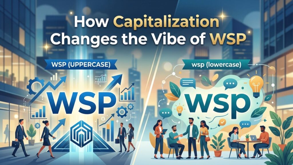Different WSP capitalization styles on a phone screen showing wsp vs WSP vs WSP!! in text message bubbles
