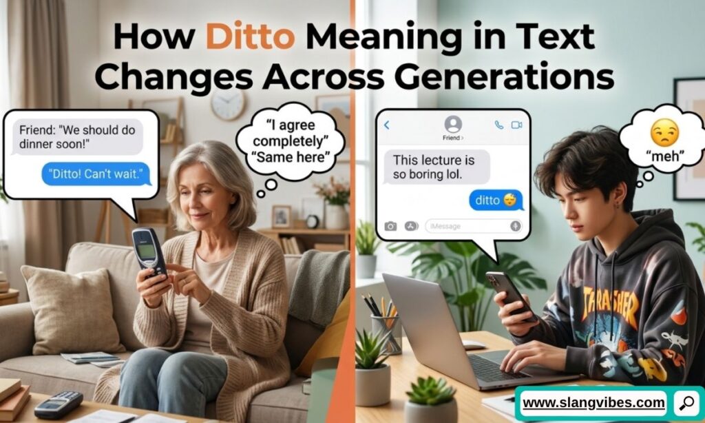 How Ditto meaning in text changes across generations with Gen Z Millennials and older users chatting