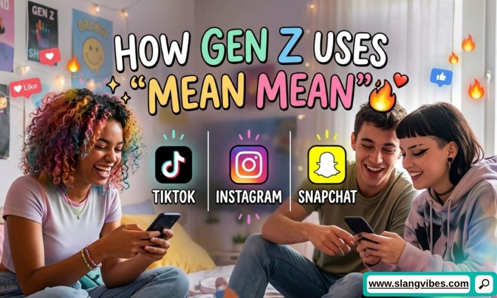 Gen Z using mean mean slang in TikTok comments Instagram DMs and Snapchat messages on phone