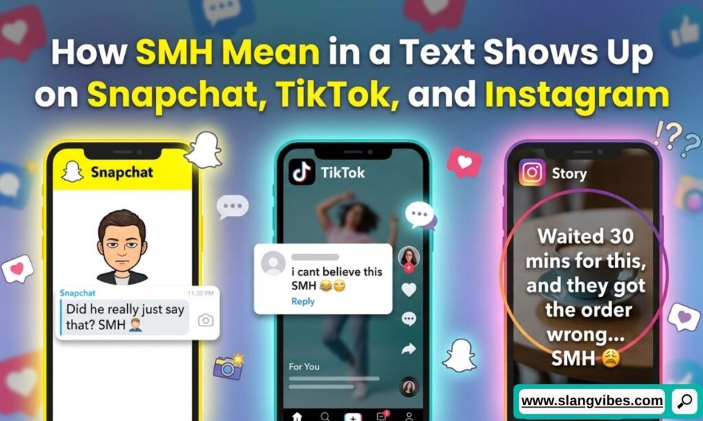 How SMH Mean in a Text appears on Snapchat, TikTok, and Instagram chats with examples of social media slang usage