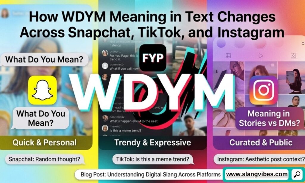 WDYM meaning in text across Snapchat, TikTok, and Instagram with chat examples and social media slang