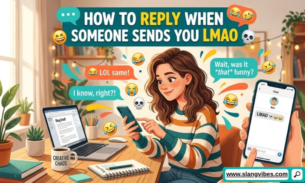 How to reply when someone sends LMAO in a text conversation with chat examples and messaging tips