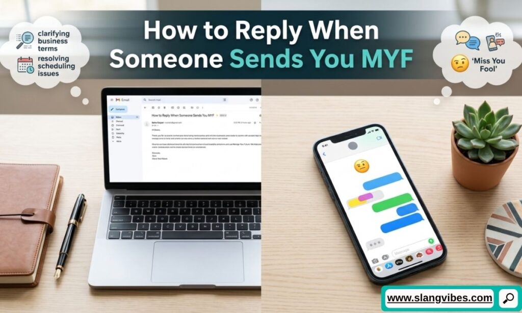 How to reply when someone sends MYF in a text message with chat response examples and texting slang
