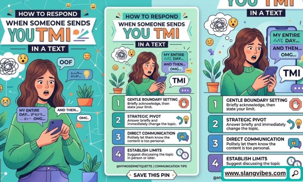 How to respond when someone sends you TMI in a text with polite, funny, and respectful texting reply examples