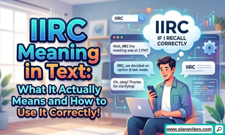 IIRC meaning in text shown in a smartphone chat bubble with casual messaging slang examples