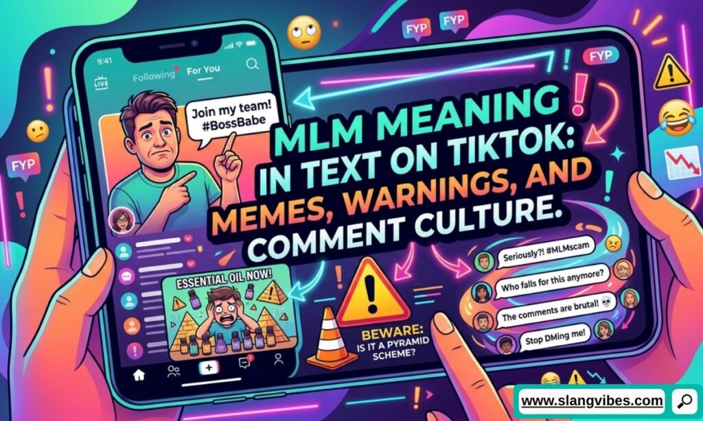 MLM meaning in text on TikTok showing memes, warnings, and comment culture with social media slang examples