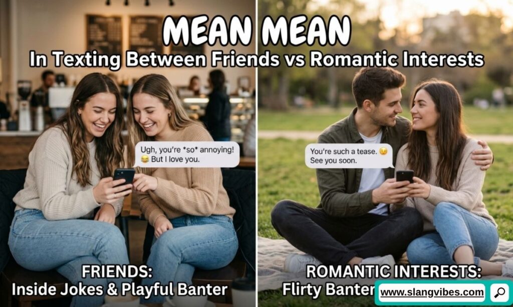 Two people texting mean mean in flirty and friendly conversations on smartphones showing different tones