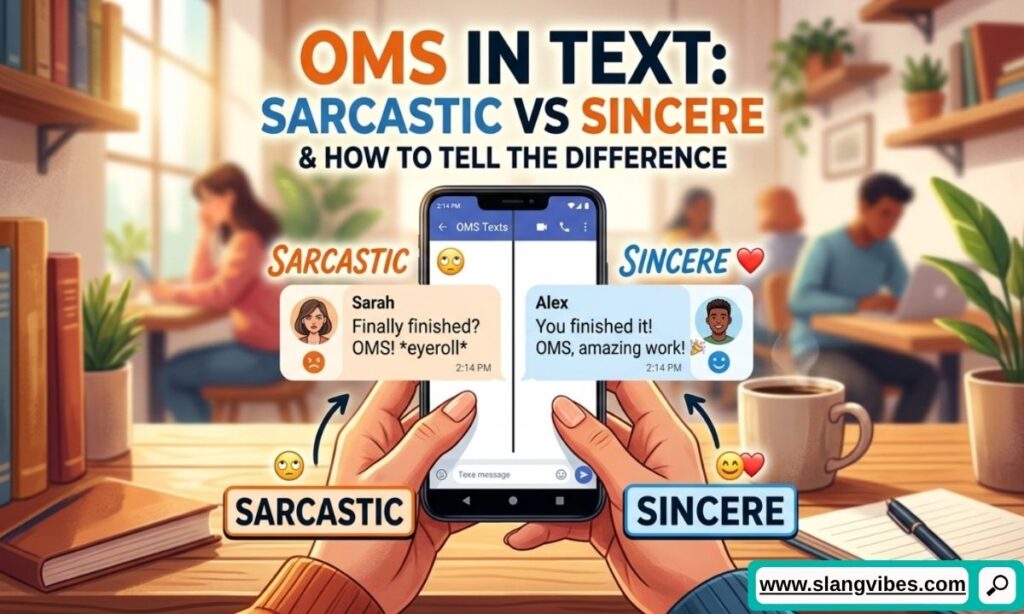 OMS in Text showing sarcastic and sincere chat examples with texting tone comparison