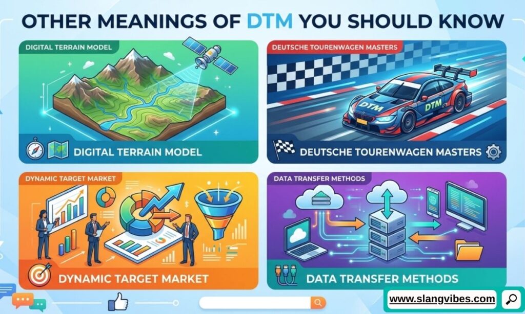 Different meanings of DTM in text messages, social media, business, and online conversations
