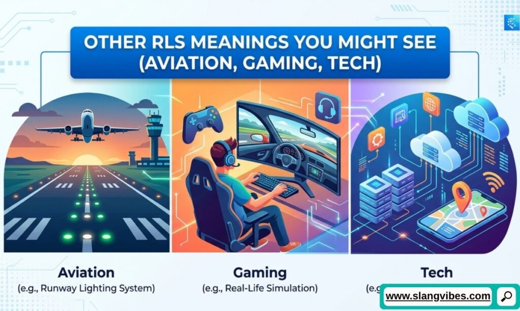 Other RLS meanings in aviation, gaming, technology, and online communication contexts