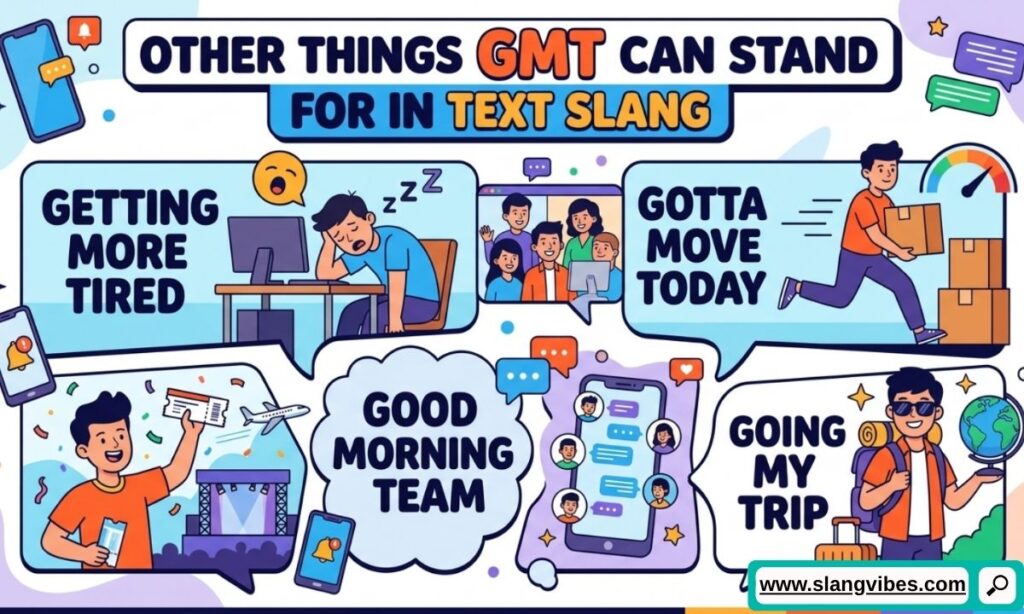 Other meanings of GMT in text slang with chat abbreviations and texting examples