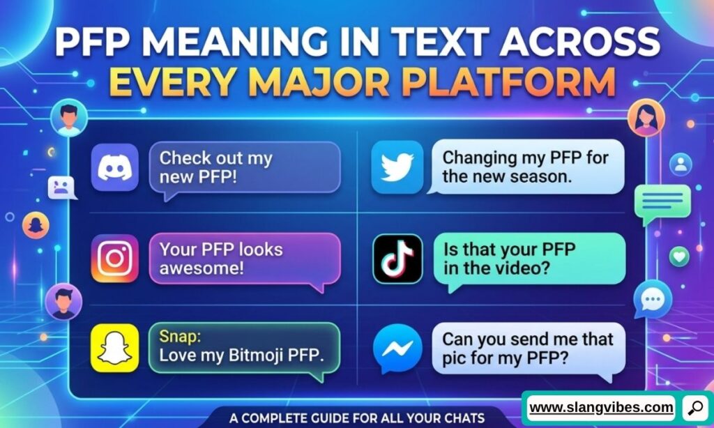 PFP meaning in text across major social media platforms with profile icons and messaging apps
