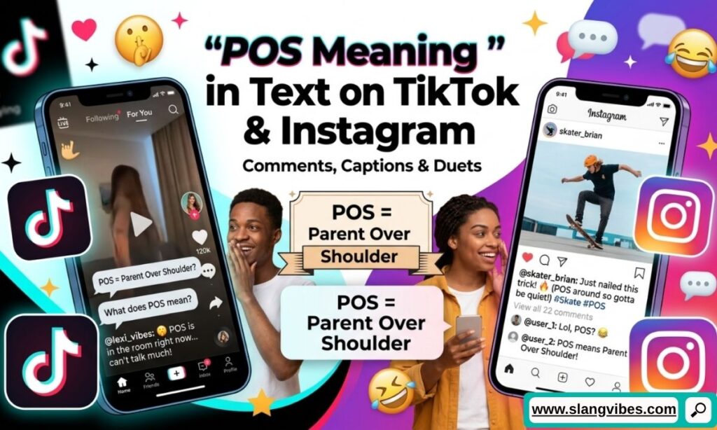 POS meaning in text on TikTok and Instagram comments, captions, and duets explained with social media slang examples