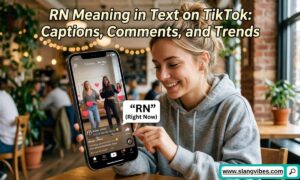 RN Meaning in Text explained on Snapchat, TikTok, and Instagram with smartphone chat messages and social media icons