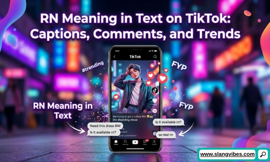 RN meaning in text on TikTok shown in captions, comments, and trending videos with social media chat examples