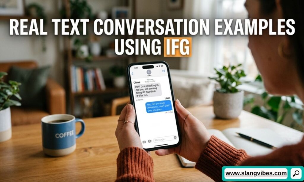 Real text conversation examples showing IFG meaning in text messages and social media chats