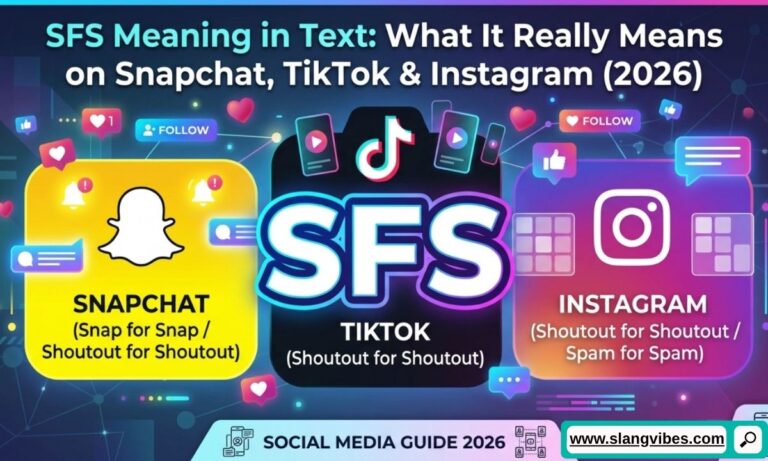 SFS meaning in text shown in Snapchat, TikTok, and Instagram chats with social media slang examples