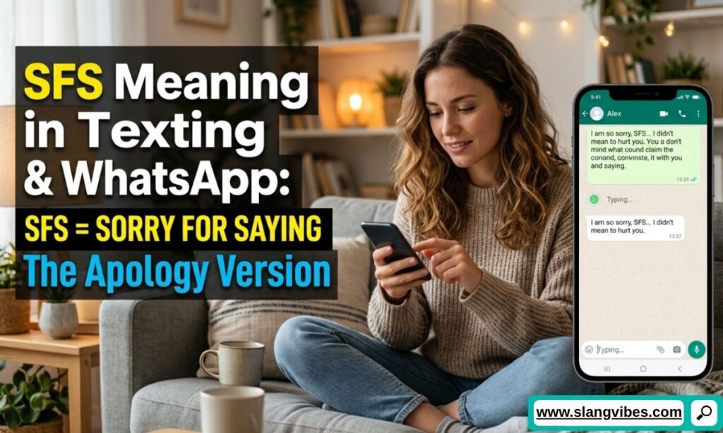 SFS meaning in texting and WhatsApp showing Sorry for Spamming with real chat conversation examples