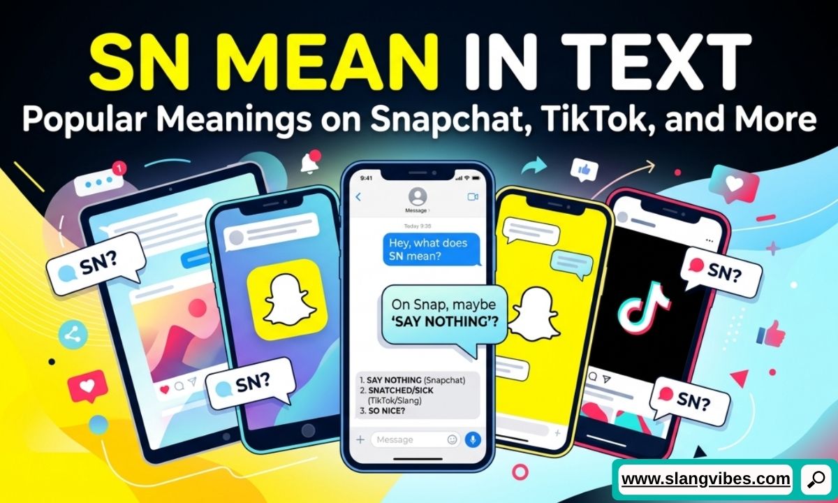 SN Mean in Text on Snapchat and TikTok with smartphone chat messages and social media slang examples