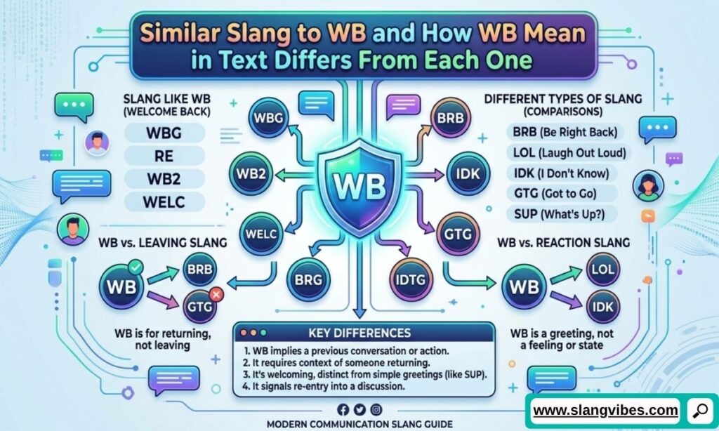Similar slang to WB meaning in text with comparisons of texting abbreviations and social media chat terms