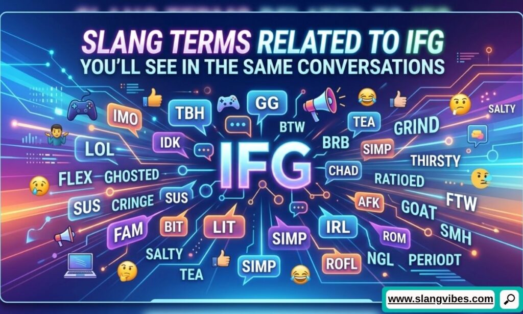 Related slang terms used with IFG in text messages, social media chats, and online conversations