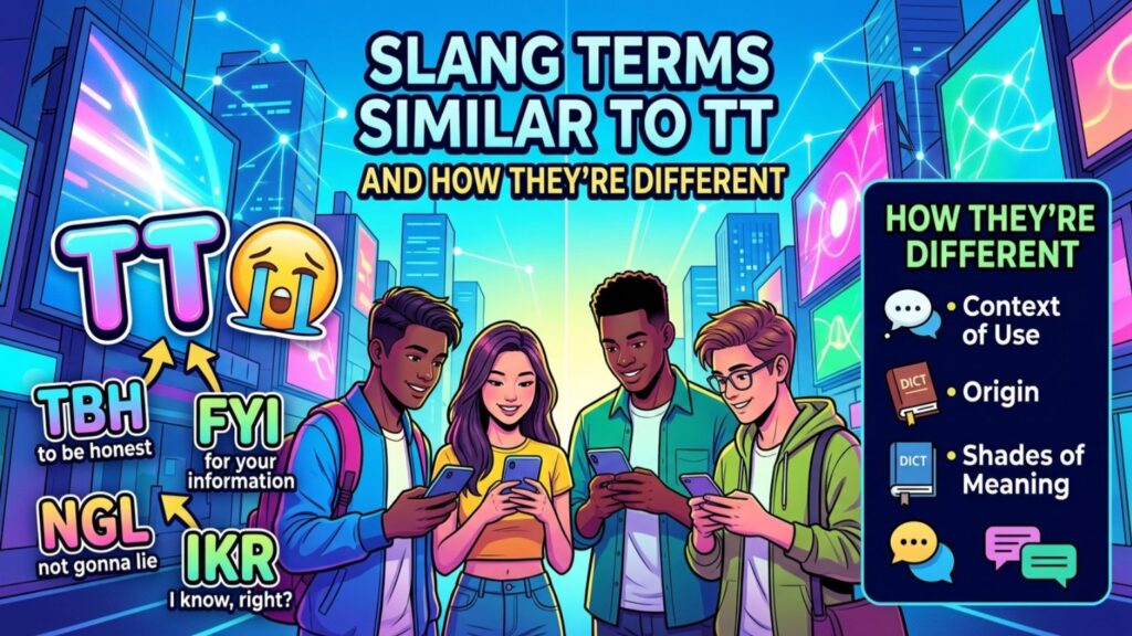 Slang terms similar to TT compared with popular texting abbreviations and chat slang meanings
