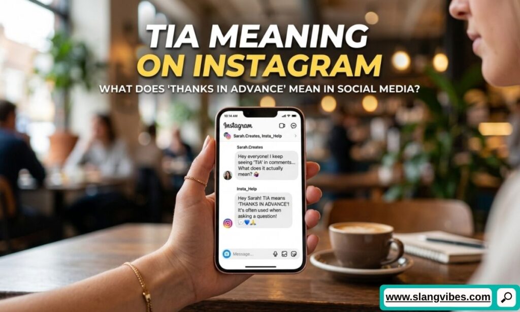 TIA meaning on Instagram shown in direct messages, comments, and social media conversations with example chats