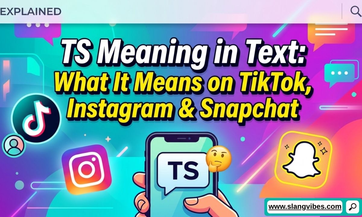 TS meaning in text shown on TikTok, Instagram, and Snapchat chat screens with social media examples