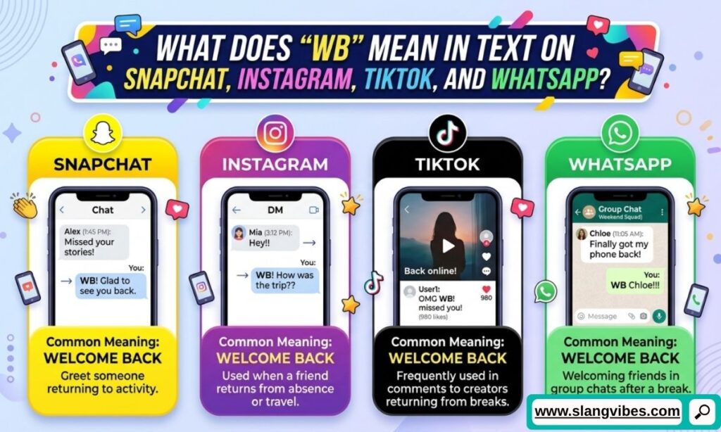 WB meaning in text on Snapchat, Instagram, TikTok, and WhatsApp chats explained with social media examples
