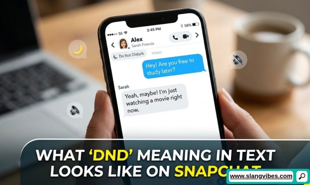 What DND Meaning in Text looks like on Snapchat with Do Not Disturb status displayed in a Snapchat chat screen
