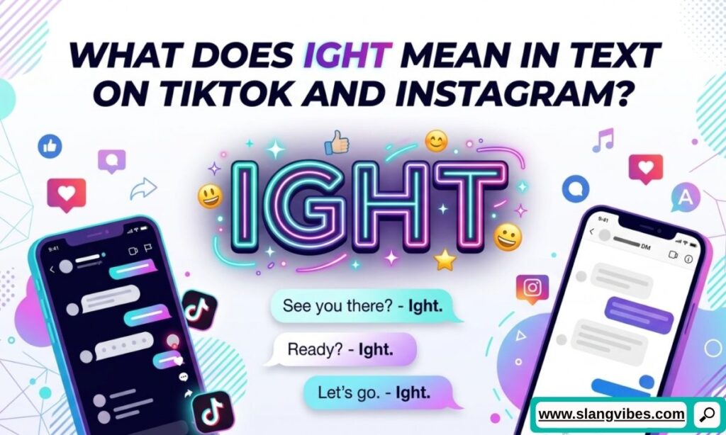 TikTok and Instagram chat showing Ight meaning in text with real message examples explaining the slang abbreviation.