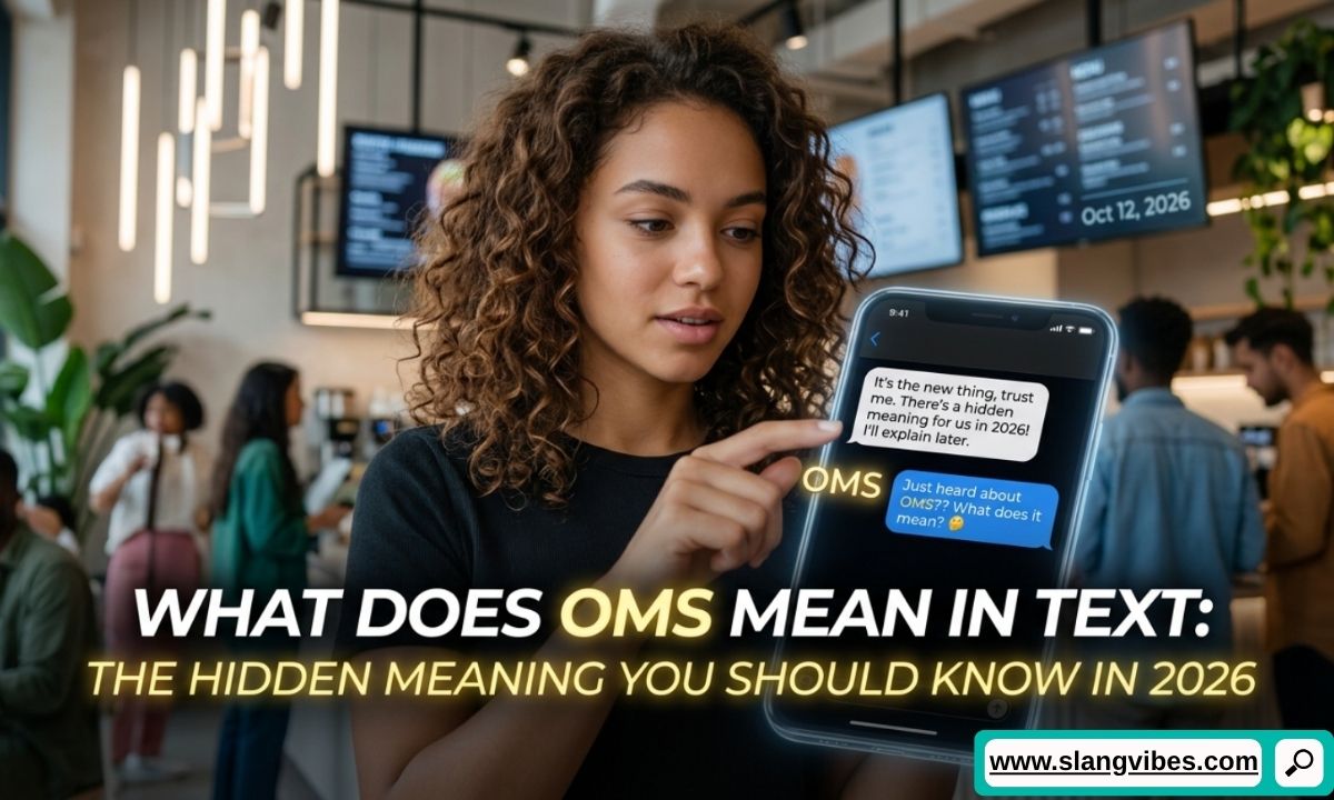 What Does OMS Mean in Text shown on a smartphone chat screen with modern texting slang examples