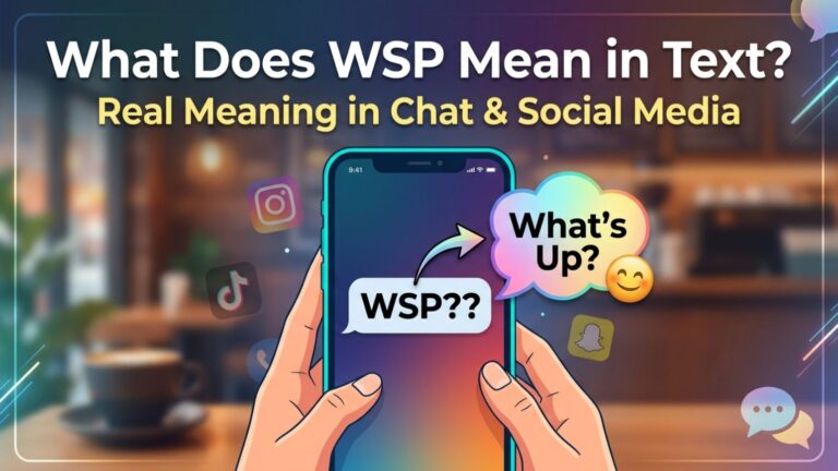 WSP mean in text shown on a phone screen with chat bubbles and casual texting conversation