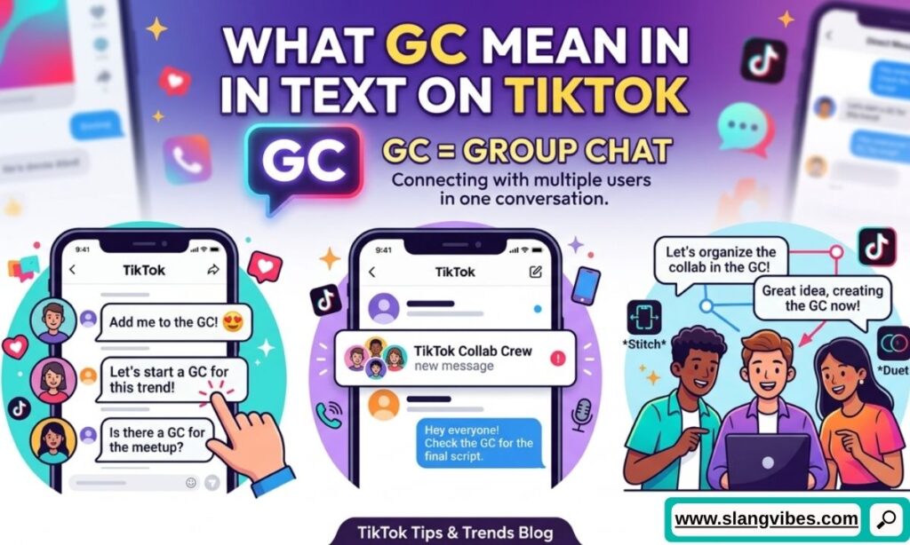 GC Mean in Text on TikTok showing Group Chat use in comments, DMs, and creator collaborations (2026)